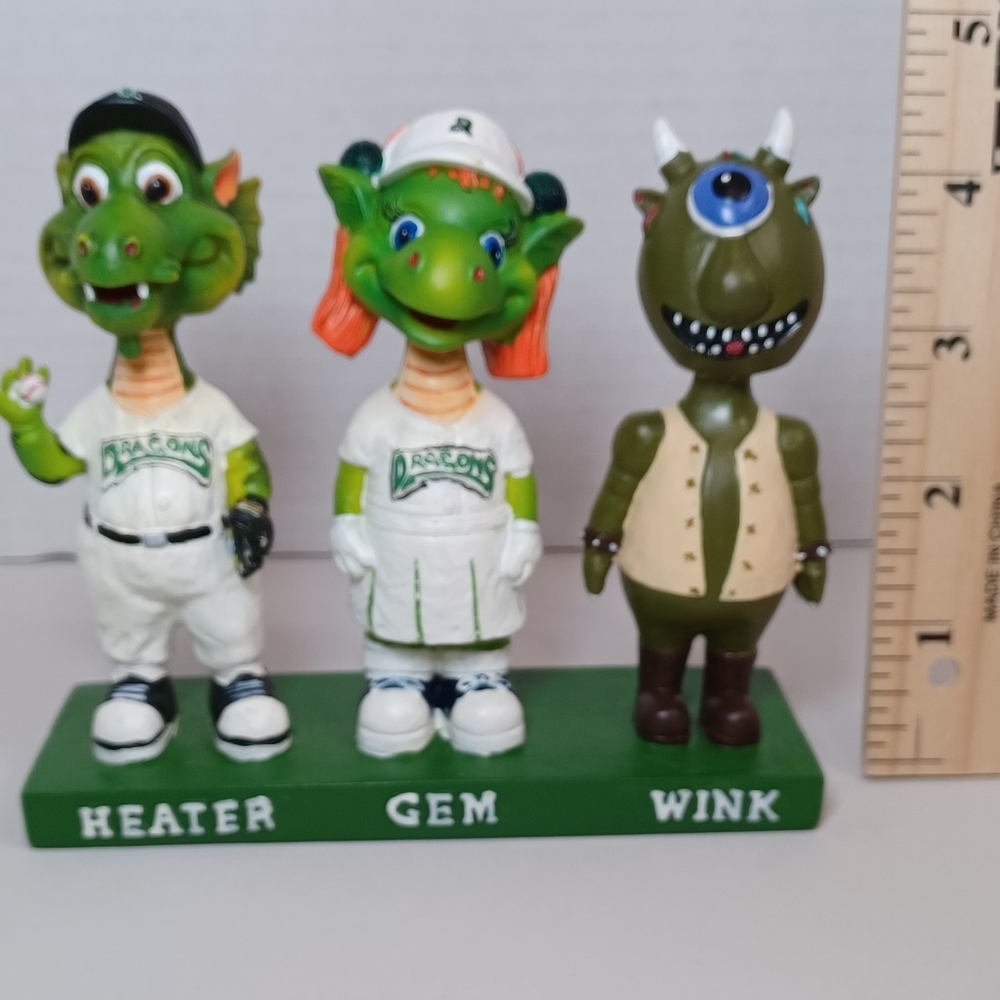 VTG Rare Dayton Dragons Baseball Triple Mascot Figurine Bobblehead Set - Picture 12 of 12